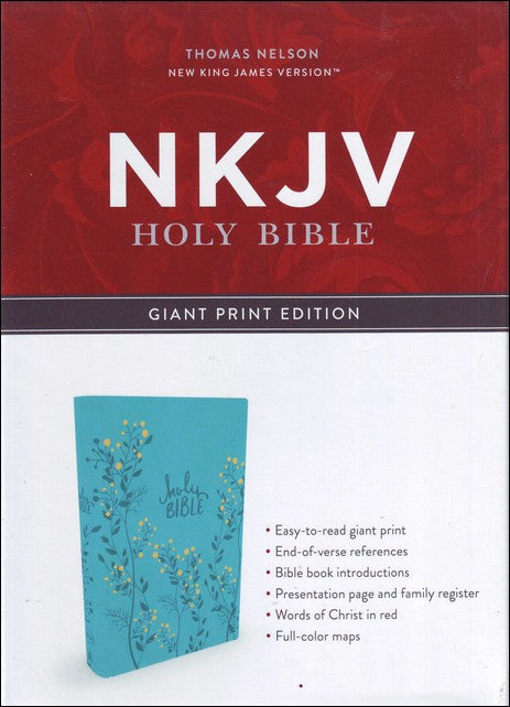 NKJV Holy Bible Giant Print Thomas Nelson Reference, Teal Flowers, Leathersoft