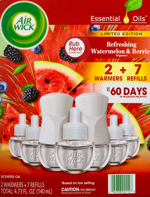 Air Wick Watermelon Berries Essential Oils Fragrance, 7 Refills + 2 Warmers