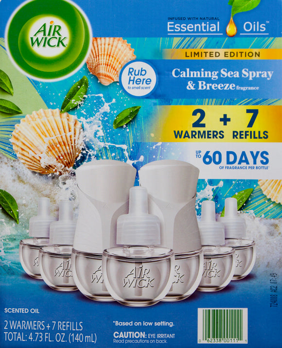 Air Wick Calming Sea Spray & Breeze Fragrance, 7 Refills + 2 Warmers