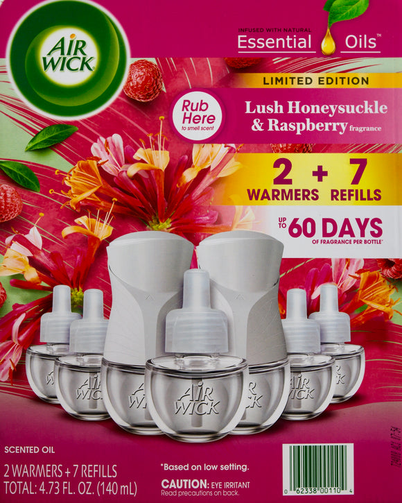Air Wick Honeysuckle & Raspberry Essential Oils Fragrance, 7 Refills + 2 Warmers