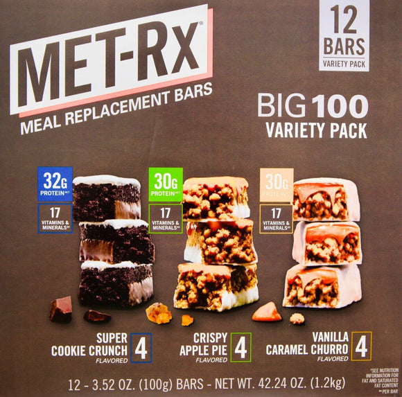 MET-Rx Meal Replacement Bars BIG 100 Variety Pack, 3.52 Ounce, 12 Count