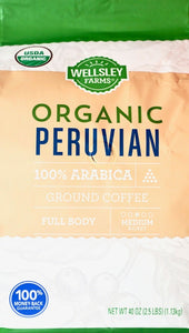 Wellsley Farms Organic Peruvian Ground Coffee Medium-Roast Arabica, 40 Ounces