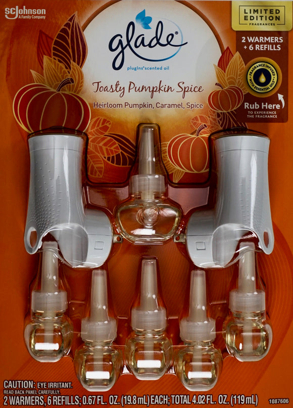 Glade Plugins Toasty Pumpkin Spice Caramel, 2 Warmers and 6 Scented Oil Refills