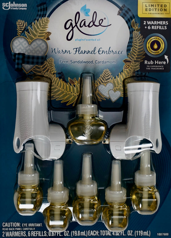 Glade Plugins Warm Flannel Embrace, 2 Warmers and 6 Scented Oil Refills