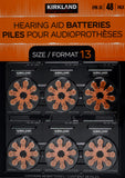 Kirkland Signature Hearing Aid Batteries 48 Pack Zinc Air, Size 13
