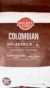 Wellsley Farms Colombian Ground Coffee Medium-Dark Roast Arabica, 40 Ounces